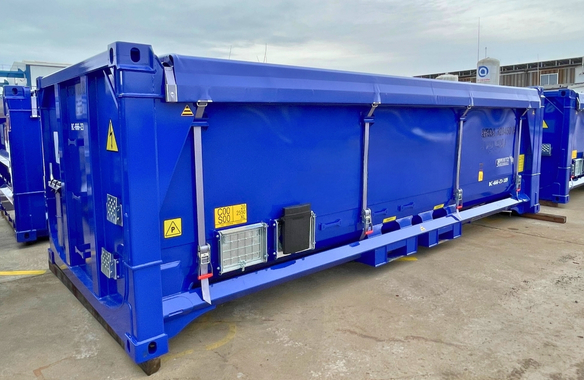 WKI roll-up tarpaulin, tipper, Swap tipping bulk container W.KI, steel